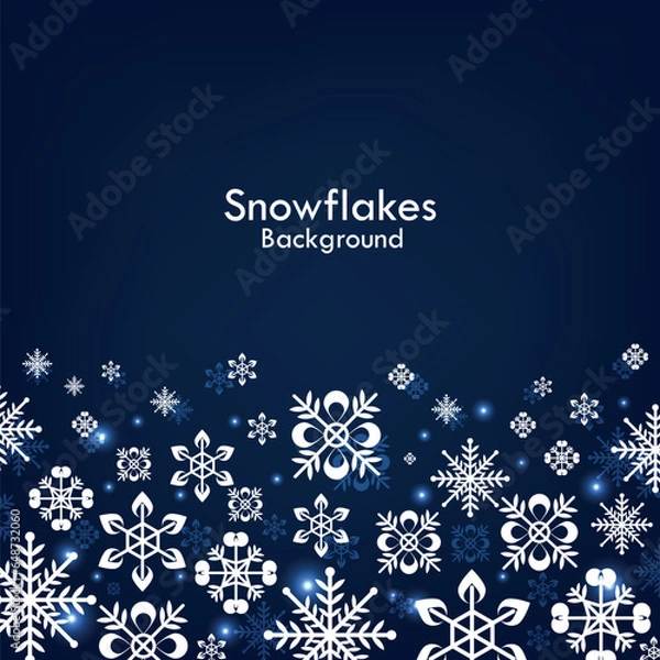 Fototapeta Winter Seamless Pattern With Snowflakes On Blue background