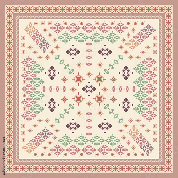 Obraz printed sqaure scarf design tempalate with ethnic pattern design