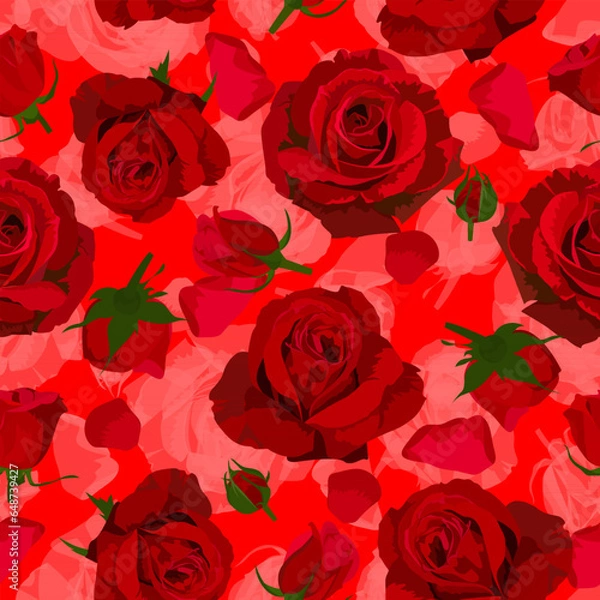 Fototapeta A seamless pattern of Red rose flowers. vector illustration. flower background.