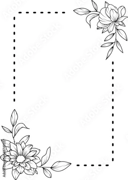 Obraz Flower Frame. Hand drawn Botanical vector illustration. Black and white wreath.
