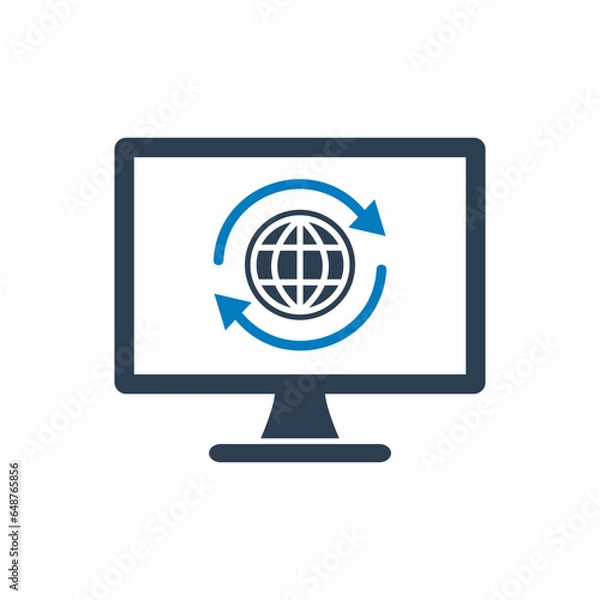 Obraz Internet Connection Icon. With Laptop, PC and Globe Symbols. Editable Flat Vector Illustration.