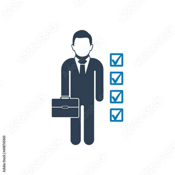 Obraz Business Skill Icon. With Businessman, Tick Mark and Briefcase Symbols. Editable Flat Vector Illustration.
