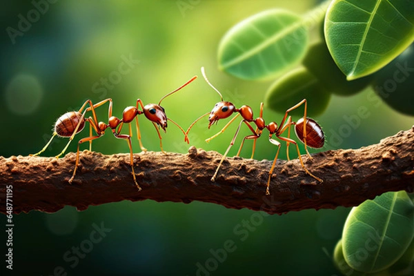 Obraz Ants Communicating Teamwork Macro short Background Teamwork Concept 