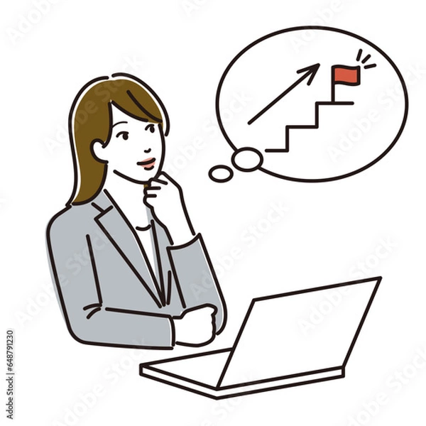 Fototapeta パソコンの前でキャリアについて考える女性ビジネスパーソン