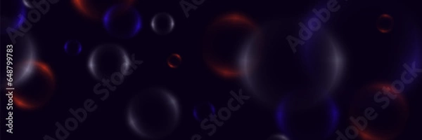 Fototapeta Abstract background with neon bubbles, iridescent colorful glass balls or spheres on a black background.