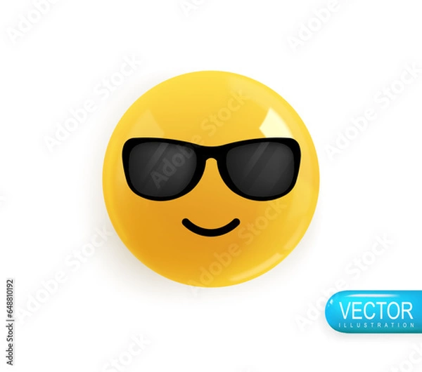 Fototapeta Emotion Realistic 3d Render. Icon Smile Emoji. Vector yellow glossy emoticons. PNG
