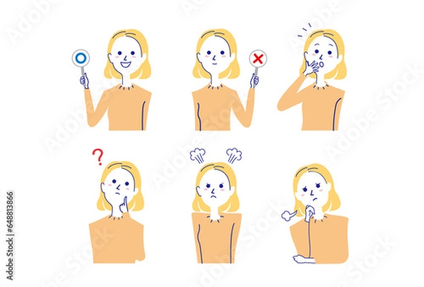 Fototapeta ボブヘアの女性2バストアップポーズセット-1