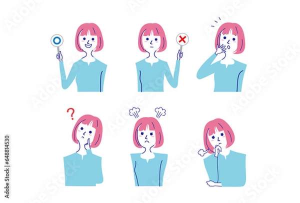 Fototapeta ショートボブ前髪ありの女性バストアップポーズセット-1