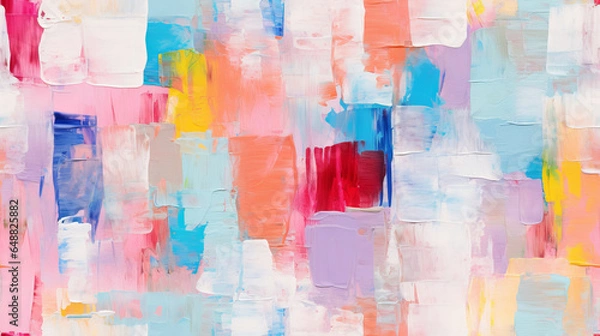 Fototapeta Seamless pattern background with Closeup of abstract rough colorful multicolored art painting texture with oil brushstroke pallet knife paint on canvas