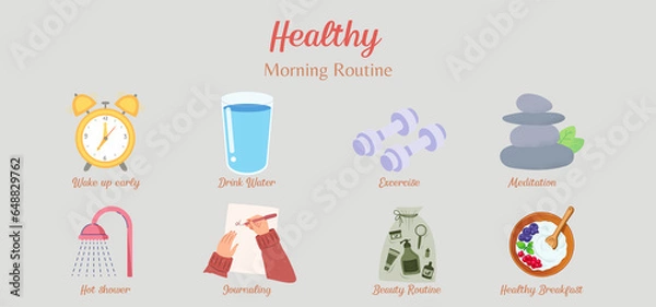 Fototapeta Healthy women morning routine background.Yoga and spa website banner.healthy morning guideline.