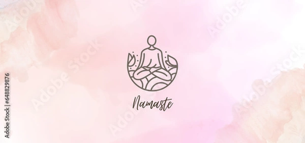 Fototapeta Zen concept logo,minimal meditation illustration with namaste lettering.zen concept website banner.