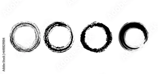Fototapeta Multiple Black enso zen circle on white background.