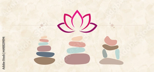 Fototapeta Balance stones with lotus symbol for spa. Zen concept website banner.