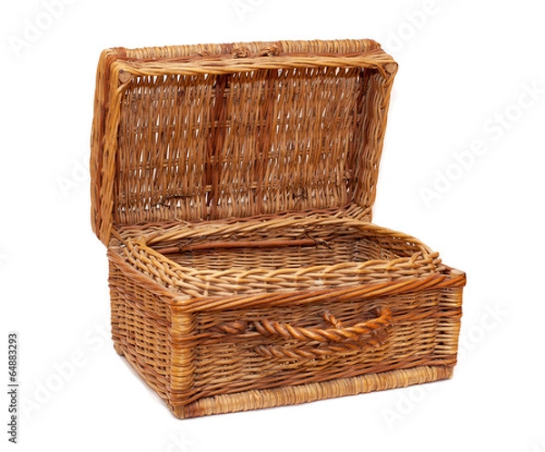 Obraz vintage wicker chest, opened  on white background