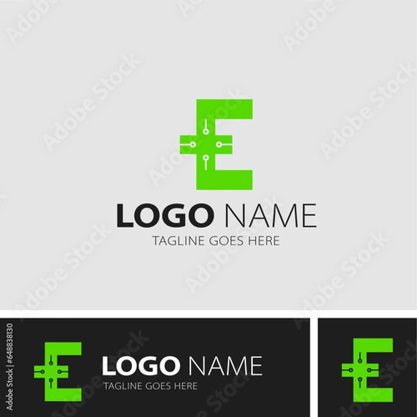 Fototapeta the letter e logo design with monoline and abstract style technology themes, very suitable for use in technology company 