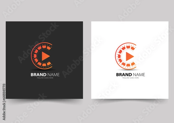 Fototapeta Initial letter C and play button logo design inspiration