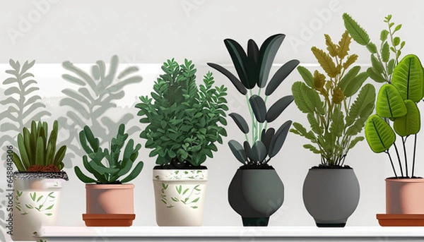 Fototapeta Collection of various houseplants displayed in ceramic pots with transparent background Photo.