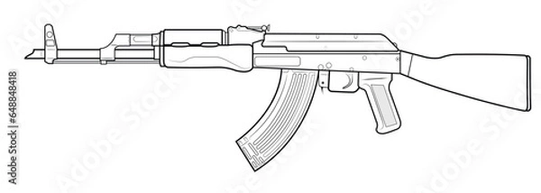 Obraz Vector illustration of AK47 assault carbine with wooden stock. Left side.