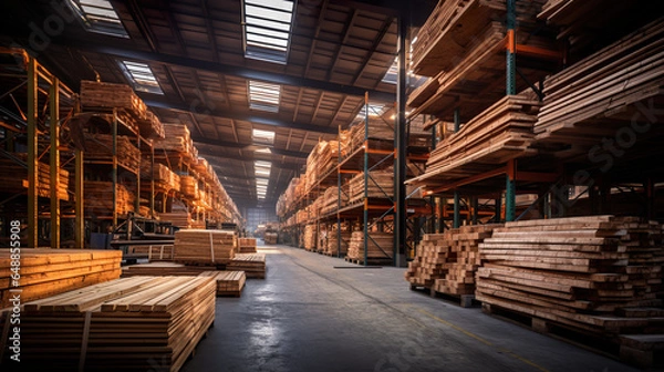 Fototapeta Warehouse with timber