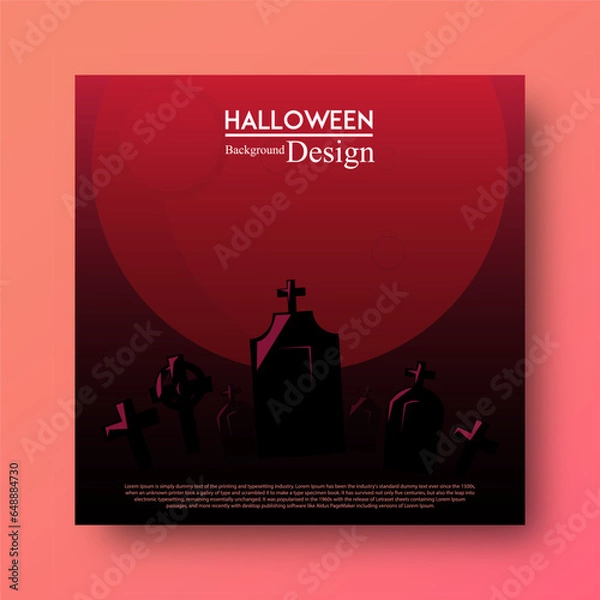 Fototapeta Halloween graveyard background social media design square banner template for place text advertisement.