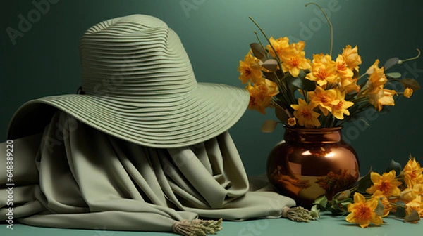 Fototapeta Green hat with flowers