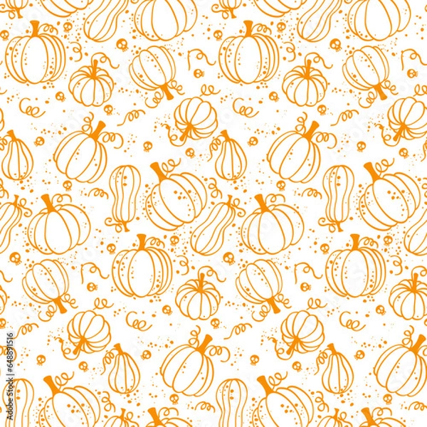 Obraz Beautiful Halloween pumpkin seamless pattern hand drawn transparent background