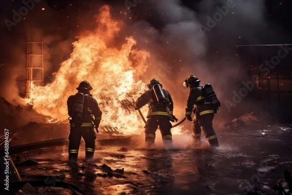Obraz Firefighters extinguish a burning fire
