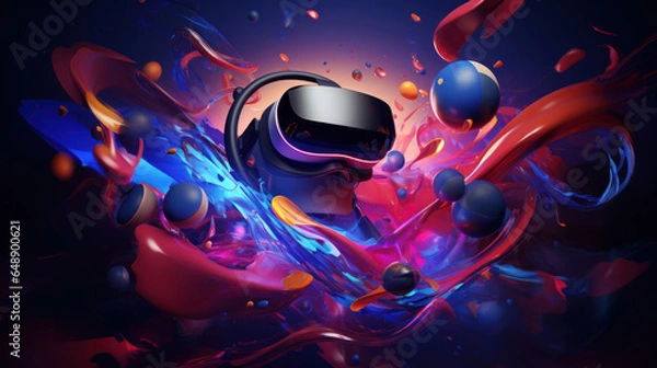Fototapeta Immersive VR Experience: People Engaged in Virtual Reality Adventures.