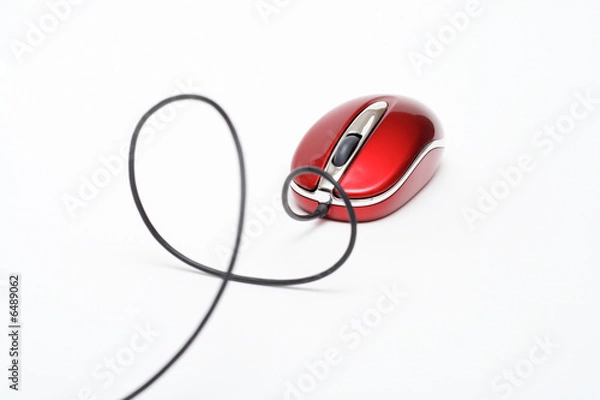 Obraz red computer mouse with cable