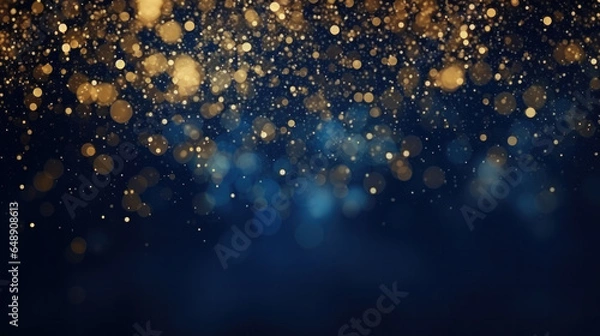 Fototapeta Elegant gold sparkles on a dark blue abstract background.