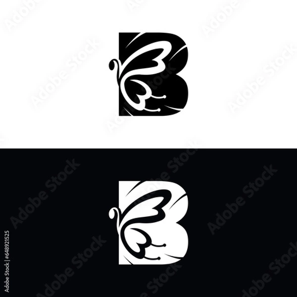 Obraz vector, Logo B, butterfly, black and white