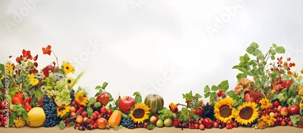 Fototapeta Wide collage of fresh fruits and vegetables.AI generated.