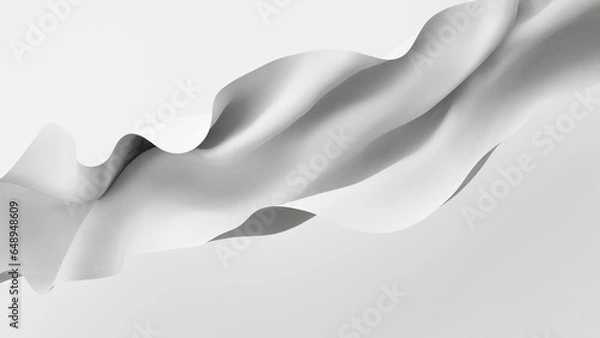 Fototapeta Dynamic Flowing Wavy White Abstract Cloth on Air Background Elegant Fabric Textile Element 3d Rendered