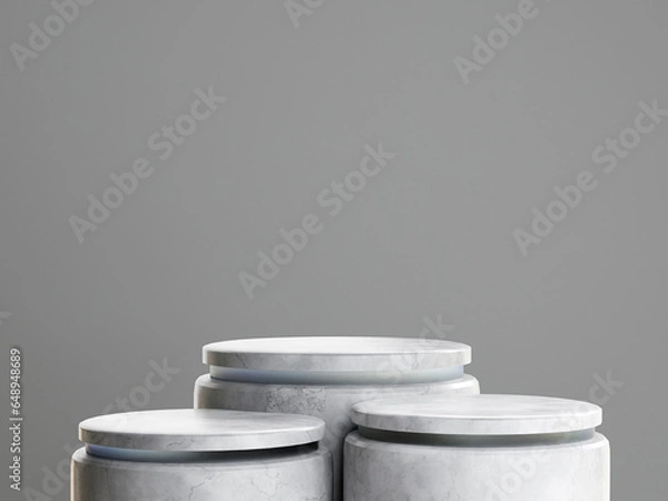 Fototapeta Triple Ceramic Texture Podium with Translucent Accent on Monochrome Tone for Elegant and Classy Product Presentation or Product DIsplay 3d Rendered
