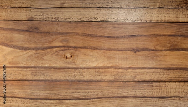 Obraz 少し照りのある濃いめの茶色の木目模様の入った板、ウッドテクスチャ