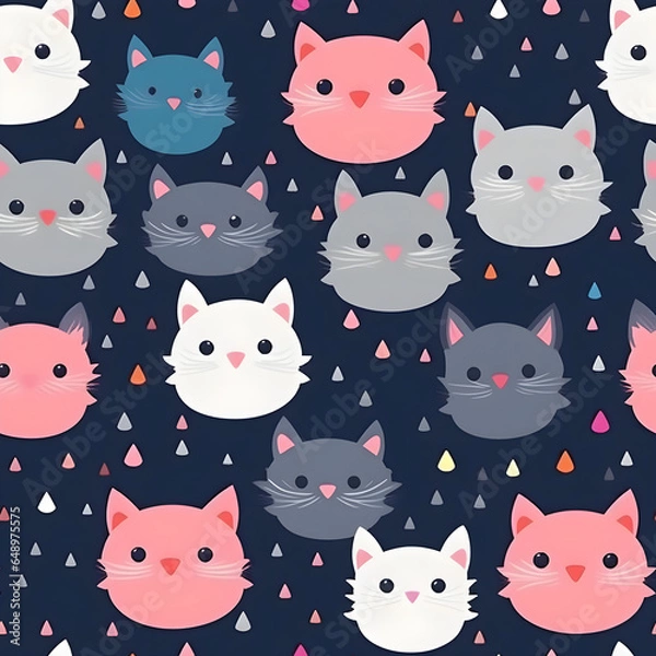 Obraz Art background image, animal pattern, cute cat, beautiful pattern background, fabric pattern, Generative AI