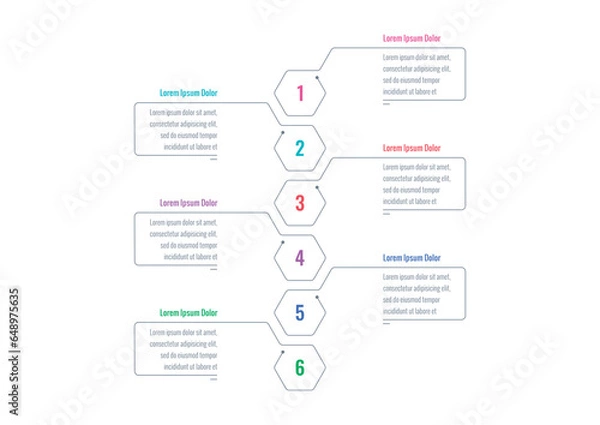Fototapeta hexagon, honeycomb infographic template. six steps infographic template. web, internet, annual report, education, magazine infographic template