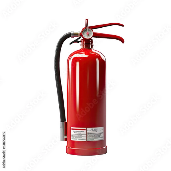 Fototapeta Red Fire Extinguisher with White Label Isolated on White