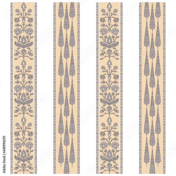 Obraz A striped seamless pattern border with a floral design on it