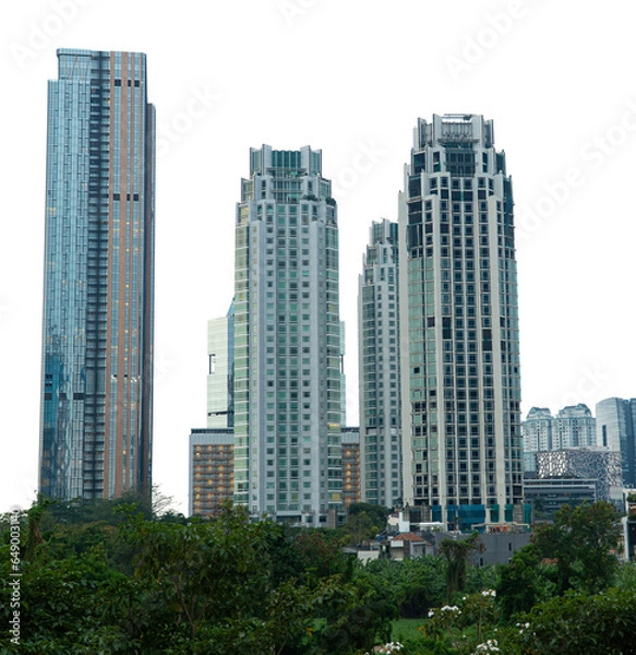 Obraz skyscrapers in downtown city. city building landscape. many high building is like city landmark of jakarta amazing for design or brochure or company profile. High building transparent. Cityscape