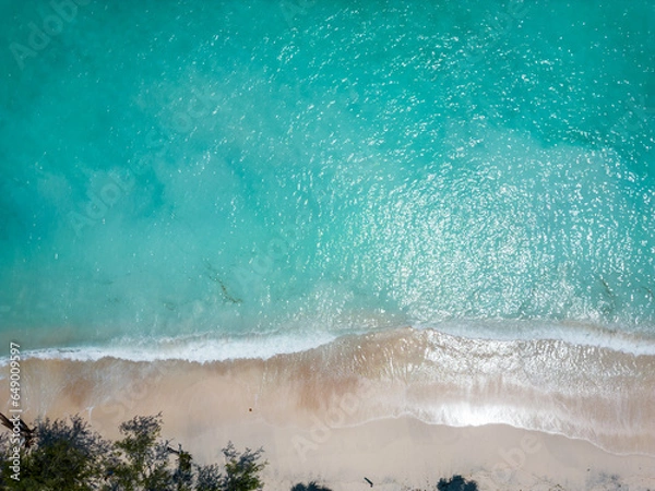 Fototapeta Gili Island beach aerial landscape by drone. aerial view of Gili Trawangan in Lombok, Bali, Indonesia 