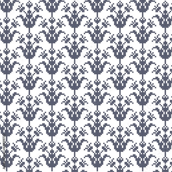 Obraz A monochrome floral pattern against a clean white backdrop, pixel art