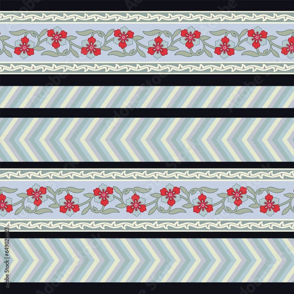 Obraz A striped pattern border with flowers and leaves on it