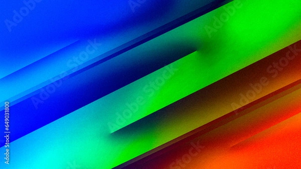 Fototapeta Bright multicolor abstract geometric gradient background for design. Blue, red, green, gold, yellow, neon. Stripes, lines, vectors. Grainy, noisy, rough. Template for poster header, banner design