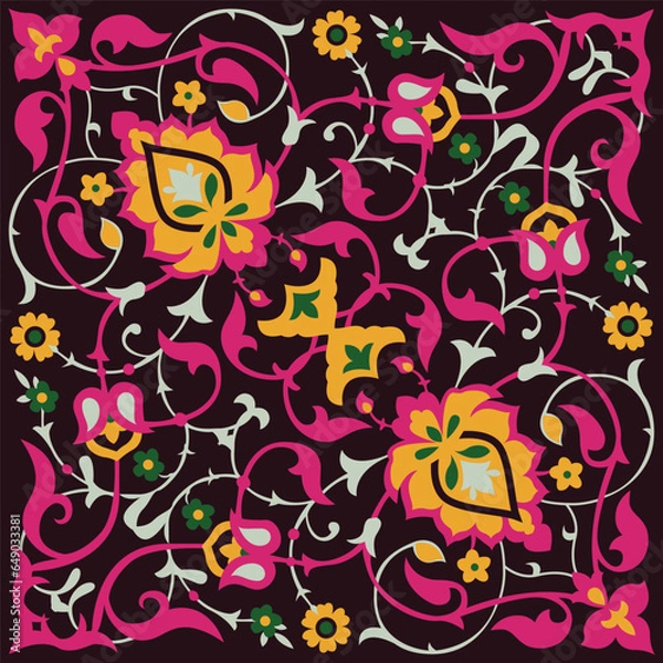 Obraz A vibrant floral pattern on a contrasting black backdrop