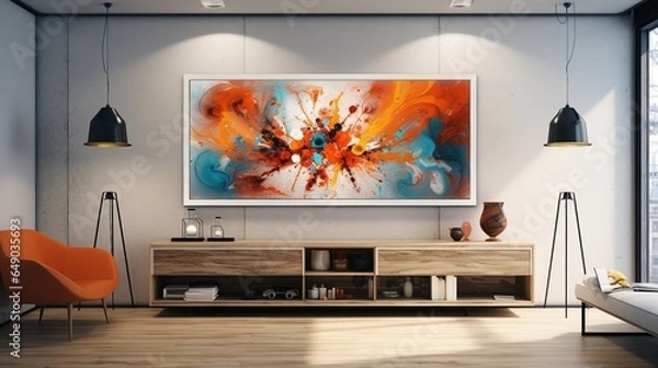 Fototapeta Wand mit Bild und Sideboard: Streaming-Hintergrund-Bild