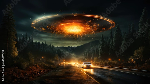 Obraz Galactic Enigma: The Saucer-Shaped Extraterrestrial UFO Spacecraft as Imagined by Generative AI