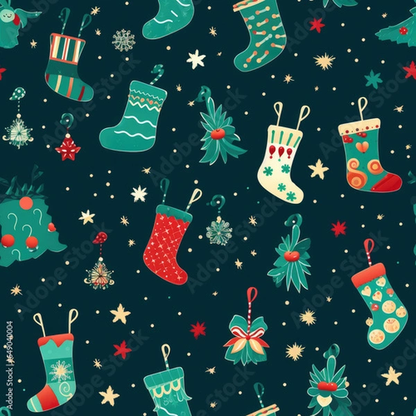 Obraz Christmas Stocking theme background seamless