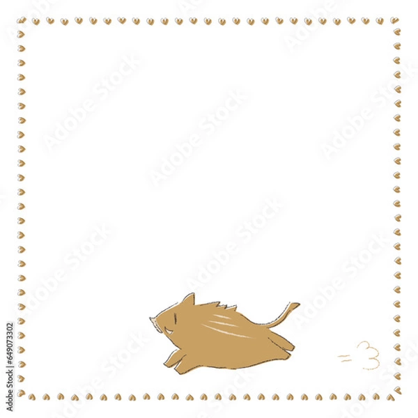 Obraz シンプルなタッチで横向きの可愛い猪が走っている様子を描いたベクターイラスト