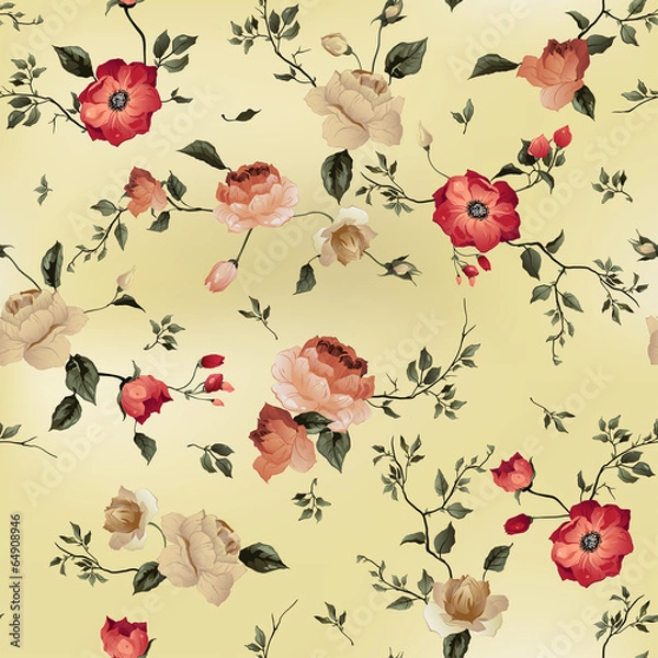 Fototapeta Seamless vector floral pattern with roses on light background